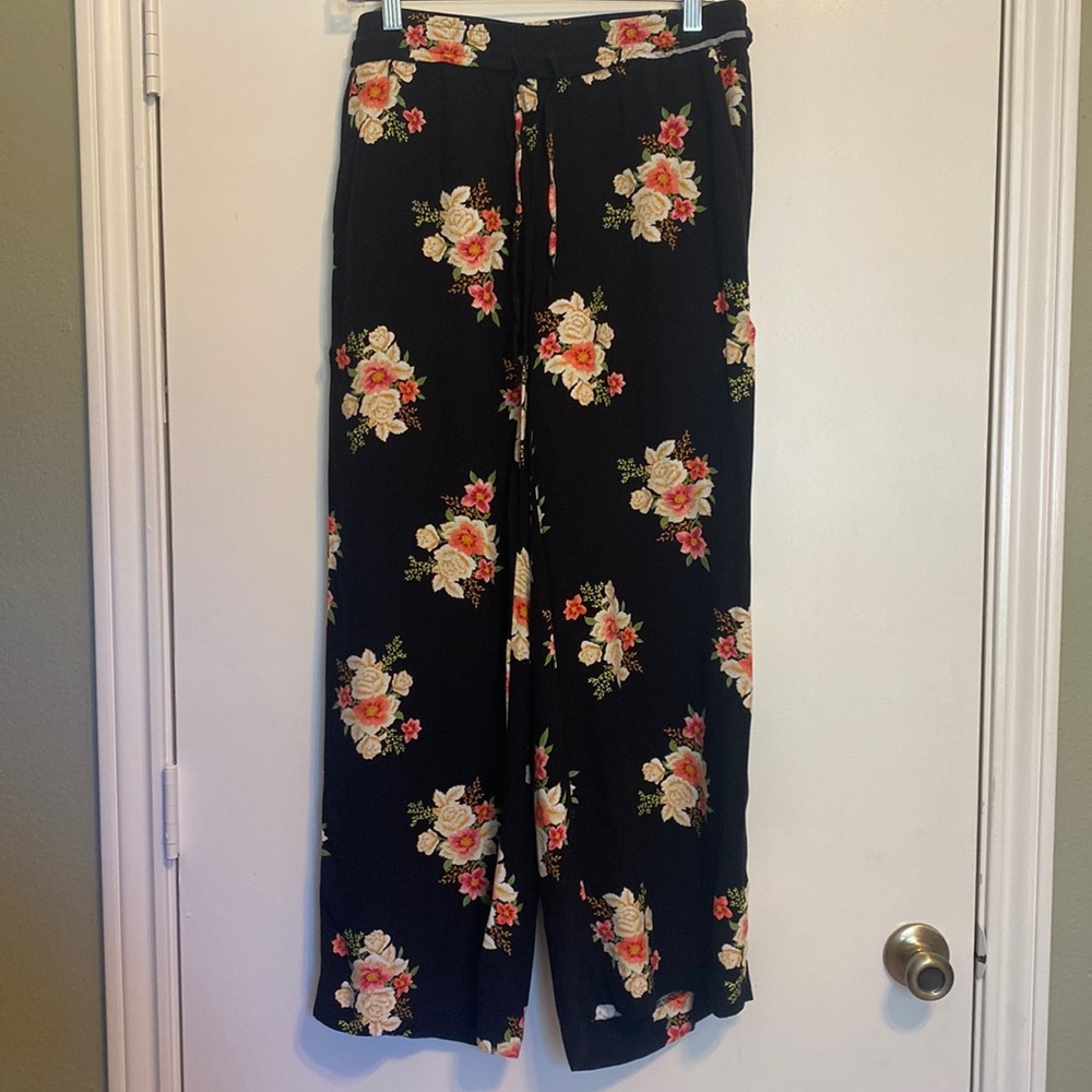 LOFT Black Floral Palazzo Pants